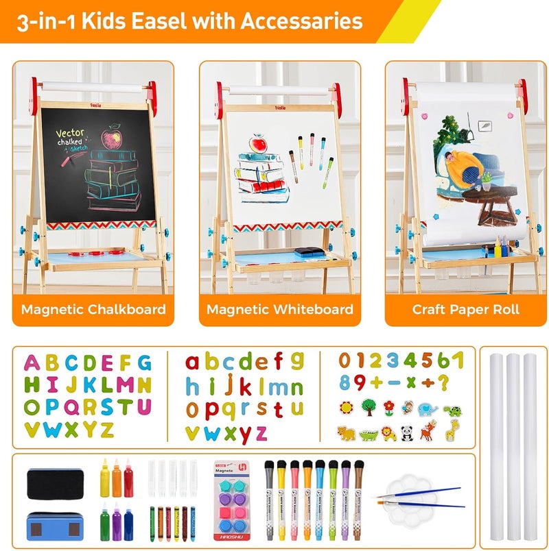 FUNLIO Anti-Warping Kids Art Easel, 3 Height Adjustable for Kids Aged 2-8, All-in-One Toddler Easel with Paper Roll & Erasable Frame, Standing Easel with Magnetic Chalkboard/Whiteboard (Blue) - Image 3